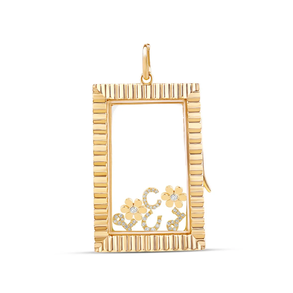 14k Gold Fluted Rectangle Glass Charm Locket