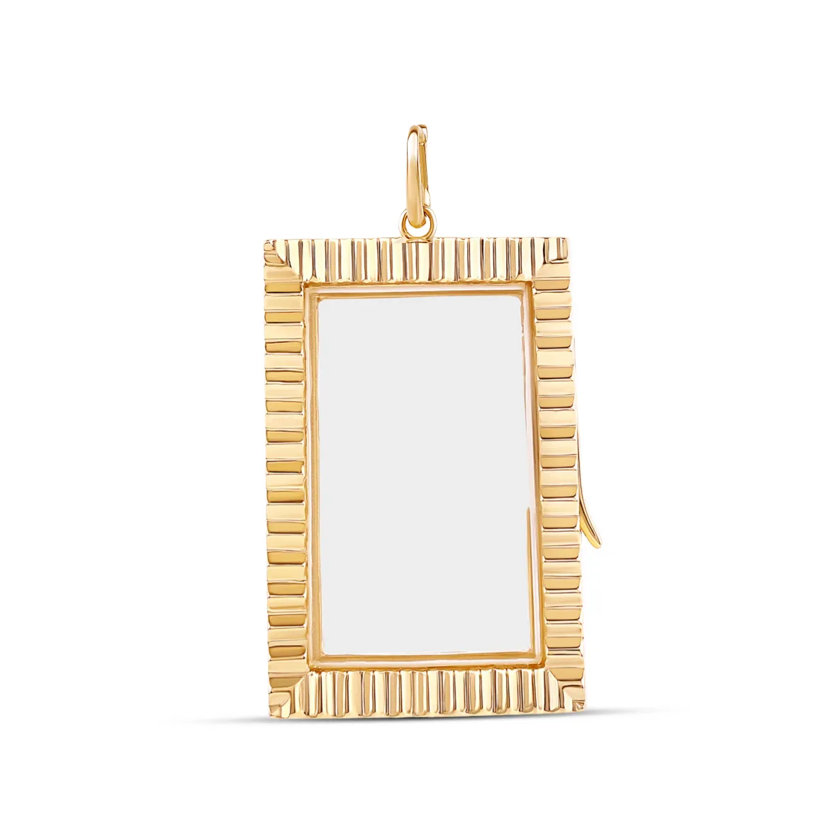 14k Gold Fluted Rectangle Glass Charm Locket