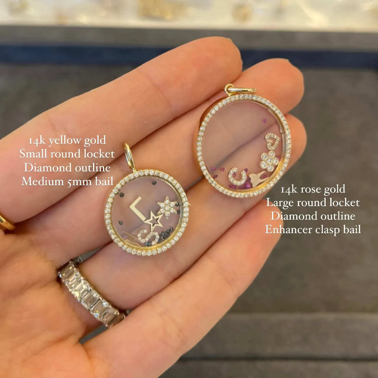 14k Solid Gold Round Glass Charm Locket