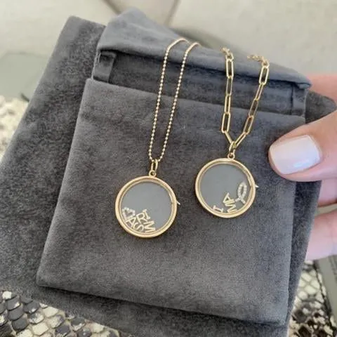 14k Solid Gold Round Glass Charm Locket