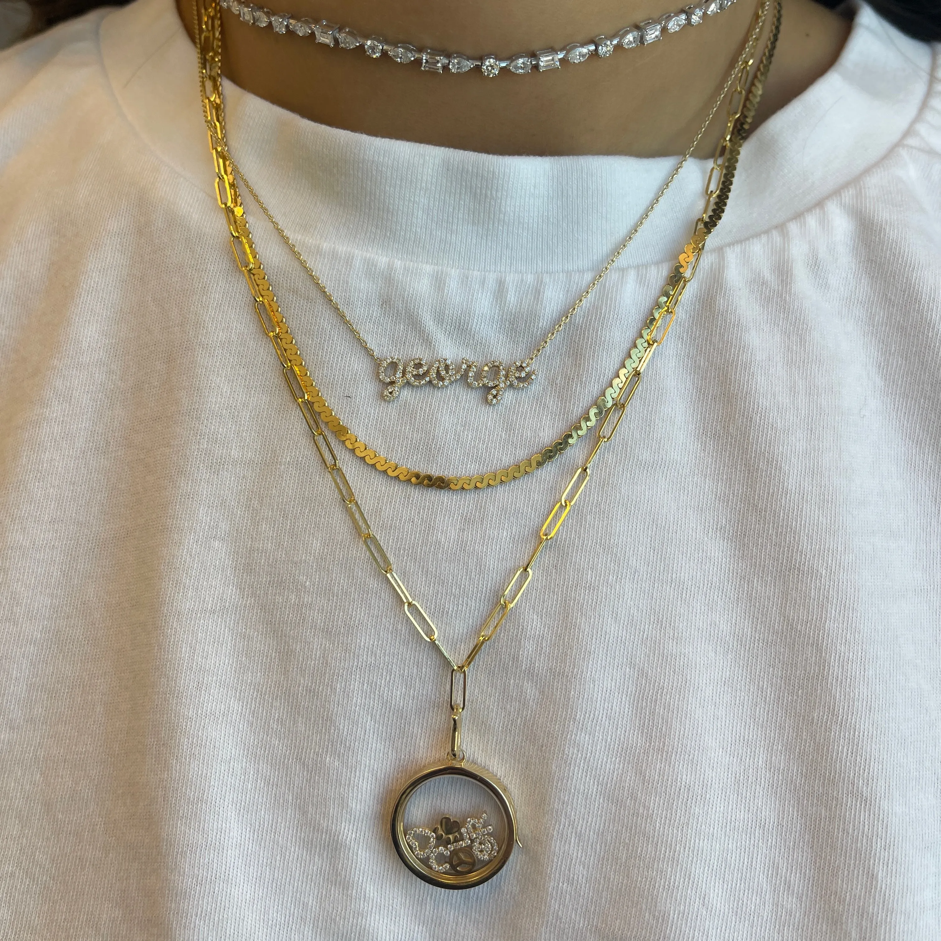 14k Solid Gold Round Glass Charm Locket