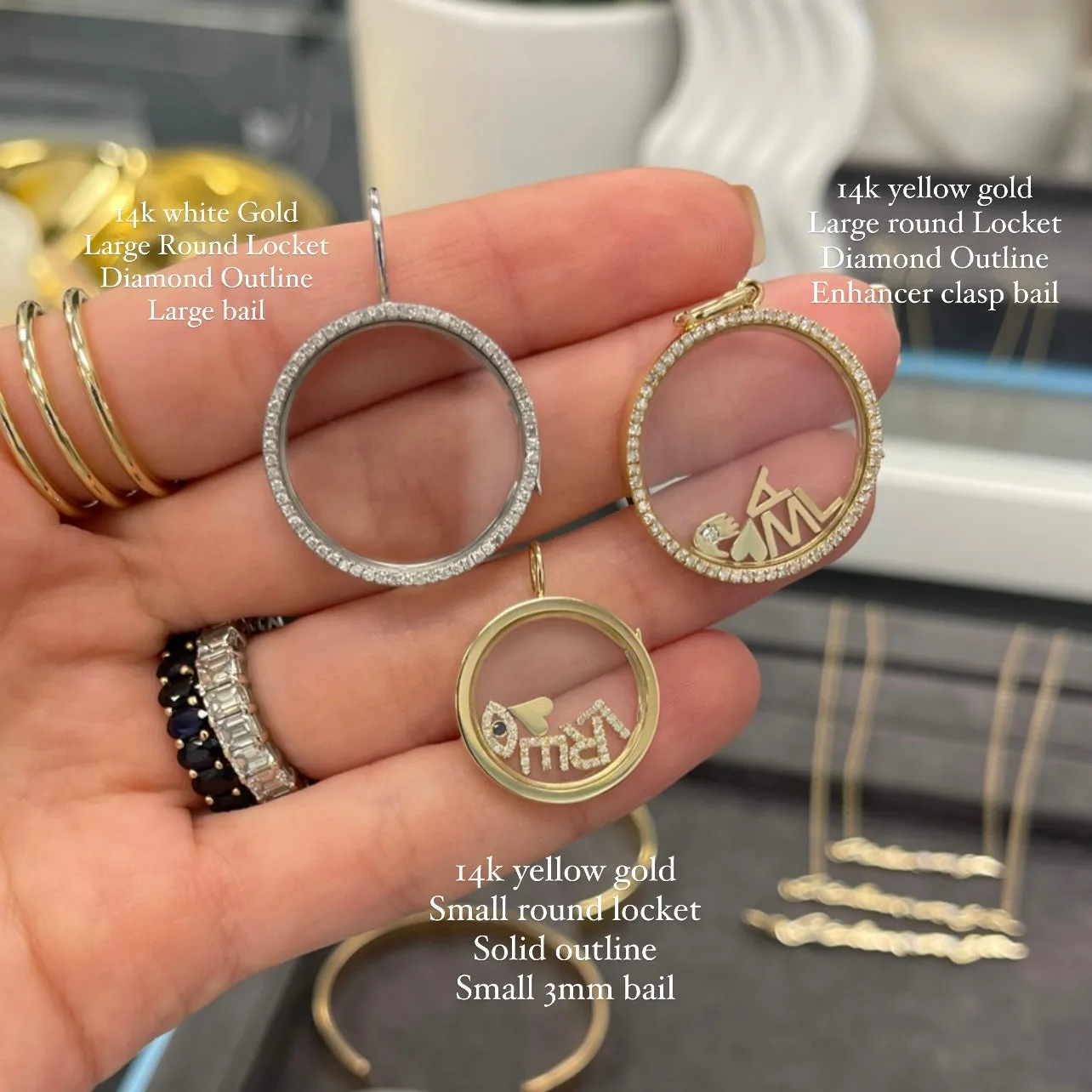 14k Solid Gold Round Glass Charm Locket
