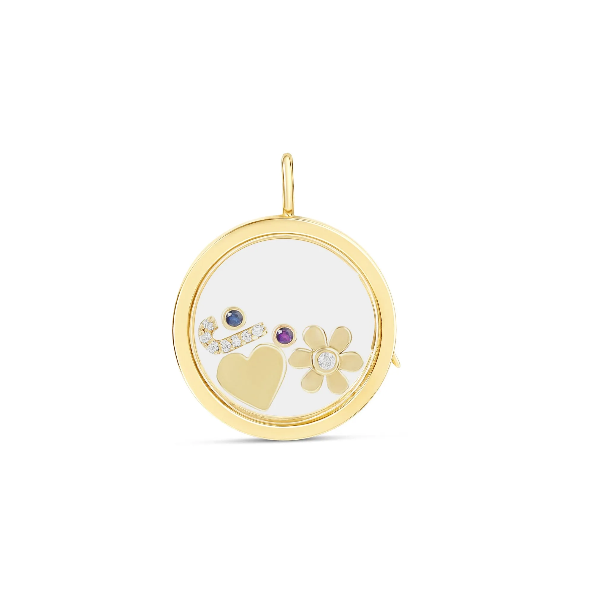 14k Solid Gold Round Glass Charm Locket