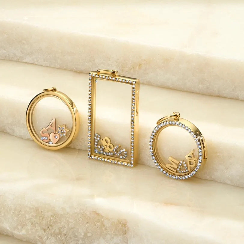 14k Solid Gold Round Glass Charm Locket