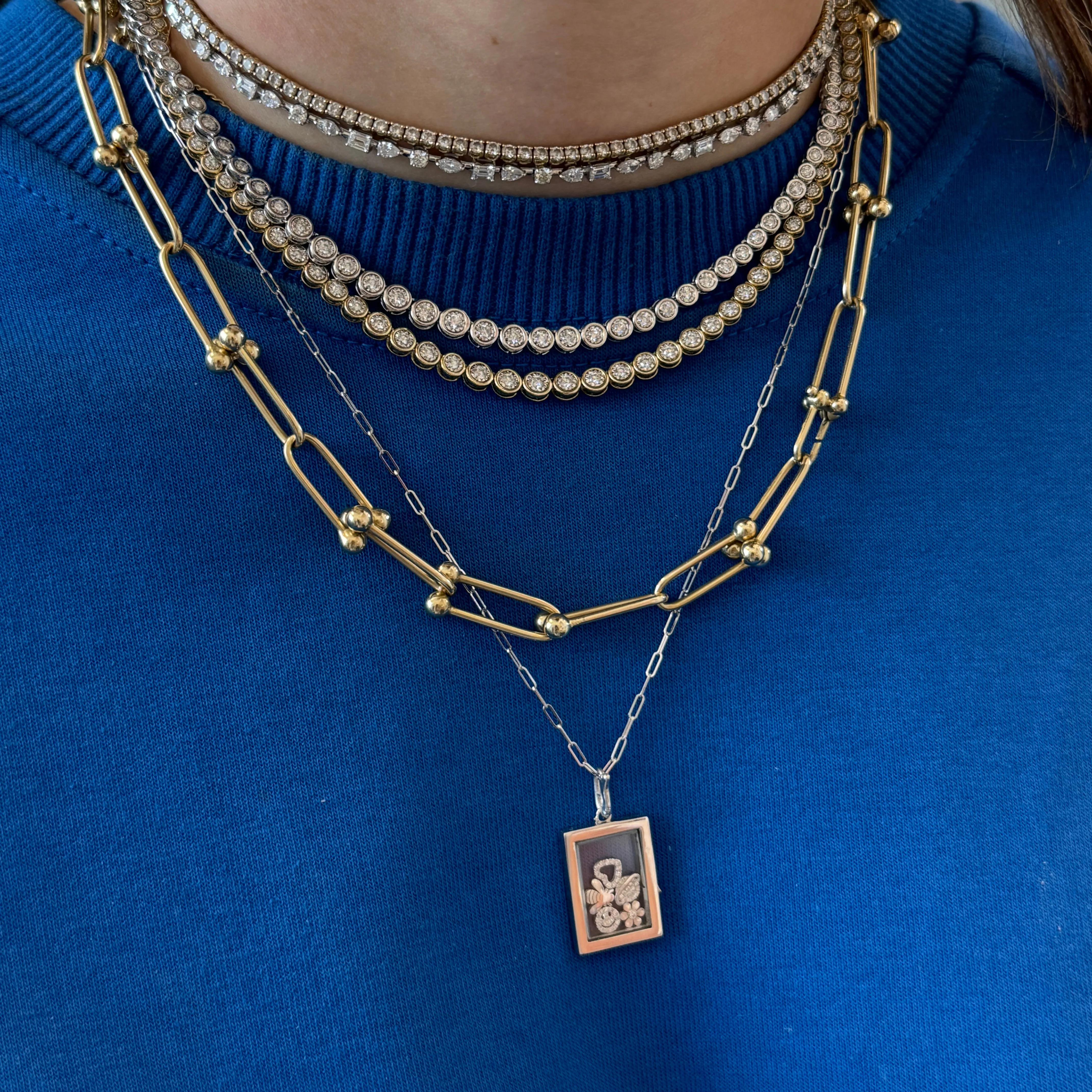 14k Solid Rectangle Gold Glass Charm Locket