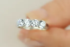 14k White Gold Ring/ Multi Stone Ring/ 4 Stone Engagement Ring, Round Cut Moissanite Ring/ Women's Anniversary Promise Ring/ Mothers Ring by Gemsandkarats