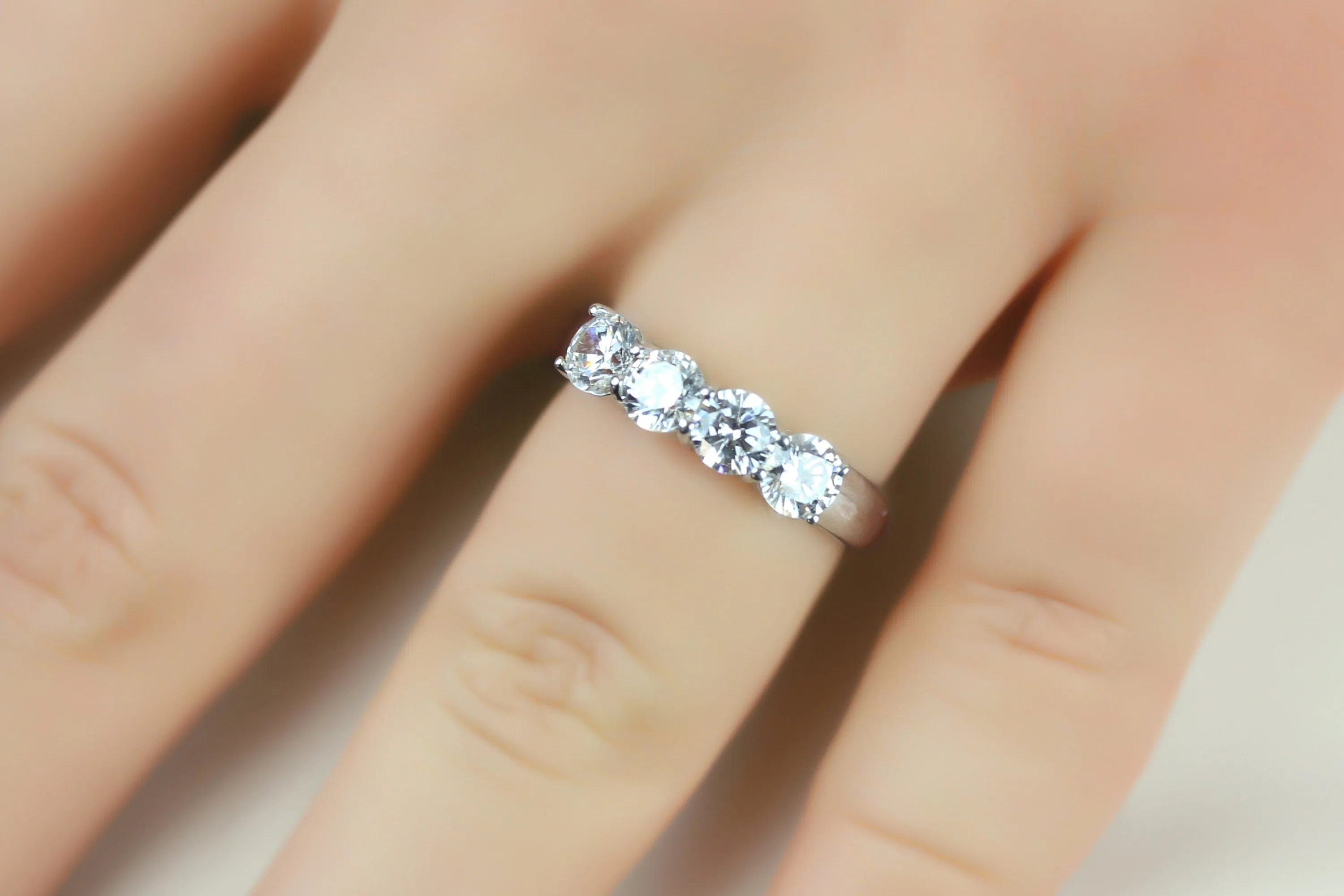 14k White Gold Ring/ Multi Stone Ring/ 4 Stone Engagement Ring, Round Cut Moissanite Ring/ Women's Anniversary Promise Ring/ Mothers Ring by Gemsandkarats