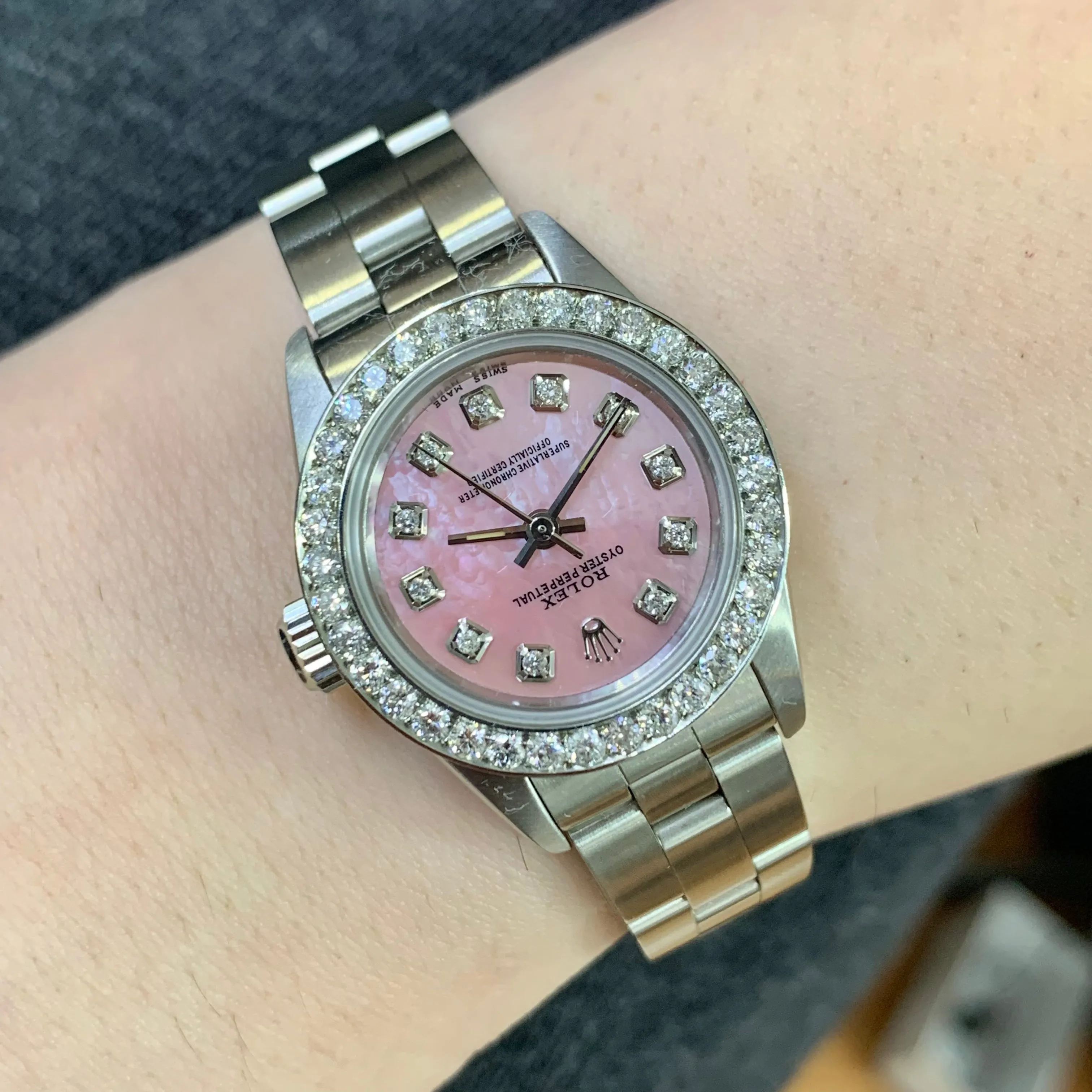 24mm Ladies’ Rolex Oyster Perpetual Stainless Steel Diamond Watch (diamond hour markers)