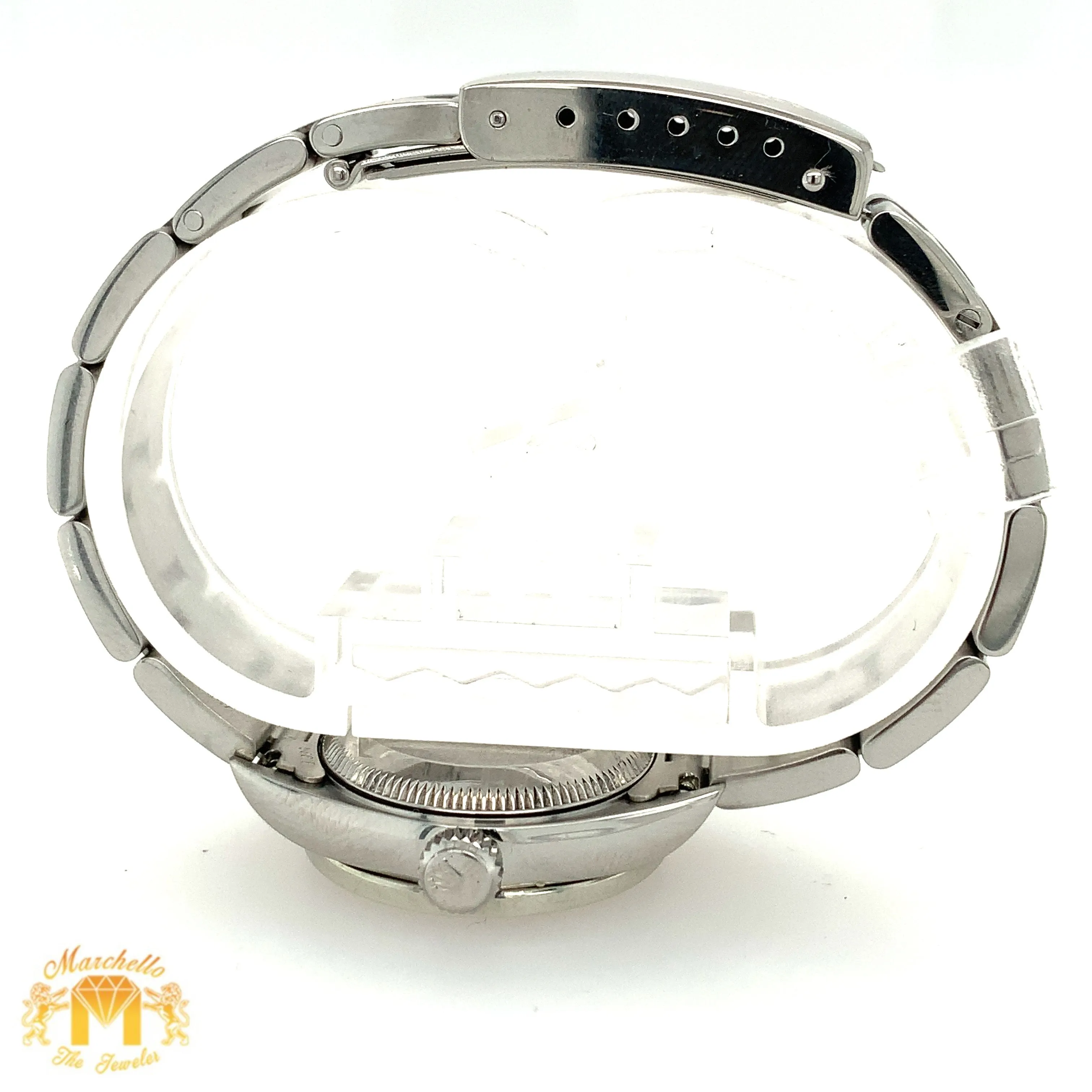 24mm Ladies’ Rolex Oyster Perpetual Stainless Steel Diamond Watch (diamond hour markers)