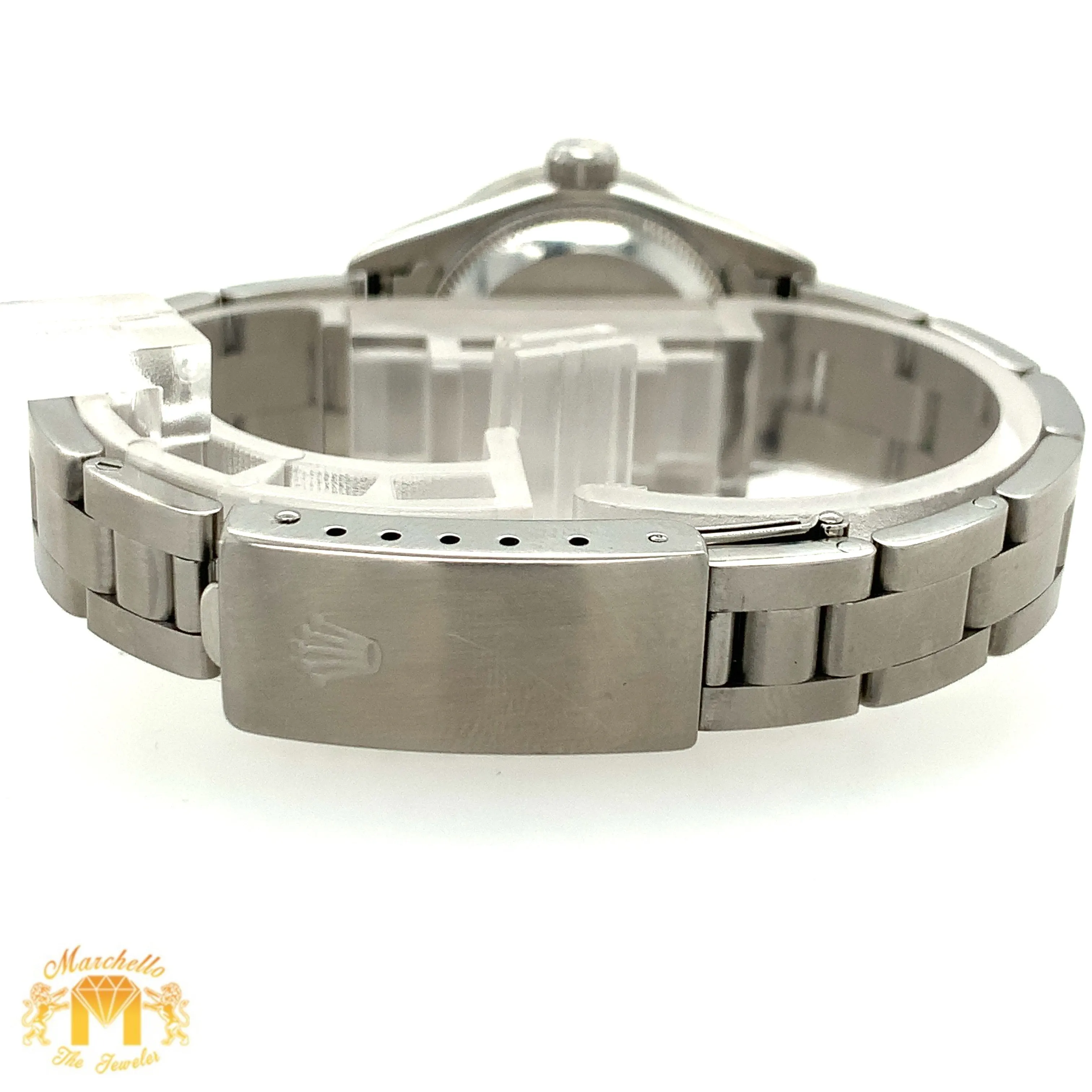 24mm Ladies’ Rolex Oyster Perpetual Stainless Steel Diamond Watch (diamond hour markers)
