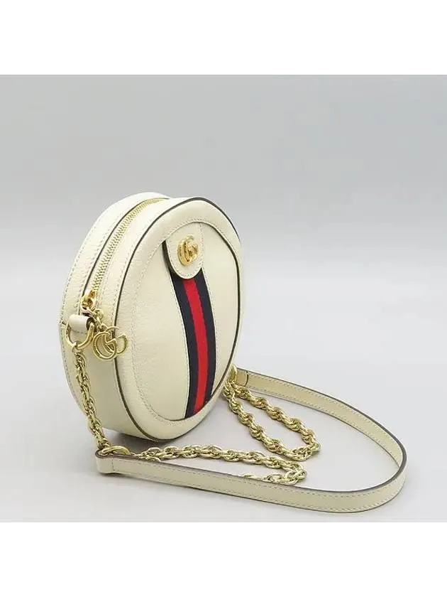 550618 White Leather Ophidia Mini Web GG Round Crossbody Bag