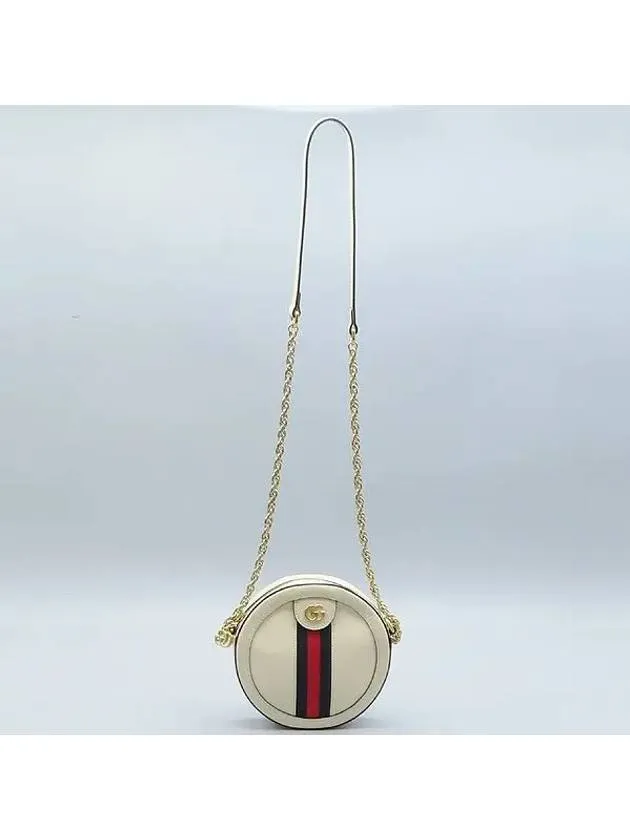 550618 White Leather Ophidia Mini Web GG Round Crossbody Bag