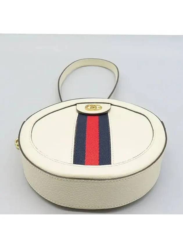 550618 White Leather Ophidia Mini Web GG Round Crossbody Bag