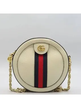 550618 White Leather Ophidia Mini Web GG Round Crossbody Bag