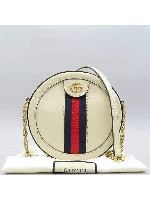 550618 White Leather Ophidia Mini Web GG Round Crossbody Bag