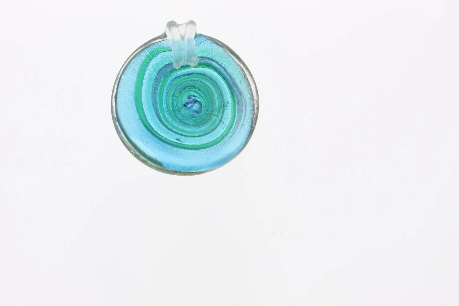 55mm Glass Pendant Murano Style Large Round, Silver Foil w/ Green, Turquoise & Metallic Copper, Each