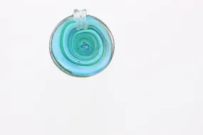 55mm Glass Pendant Murano Style Large Round, Silver Foil w/ Green, Turquoise & Metallic Copper, Each