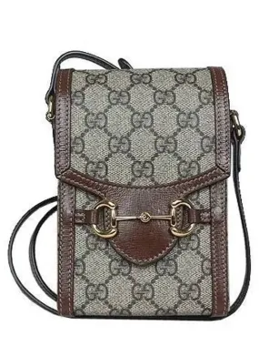 625615 Gold Horsebit 1955 Supreme Canvas Brown Leather Mini Cross Bag