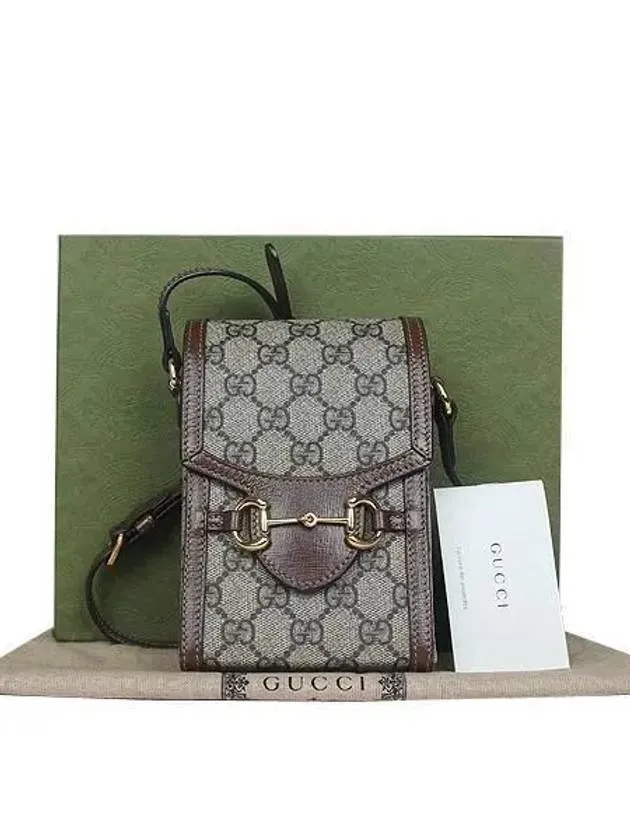 625615 Gold Horsebit 1955 Supreme Canvas Brown Leather Mini Cross Bag