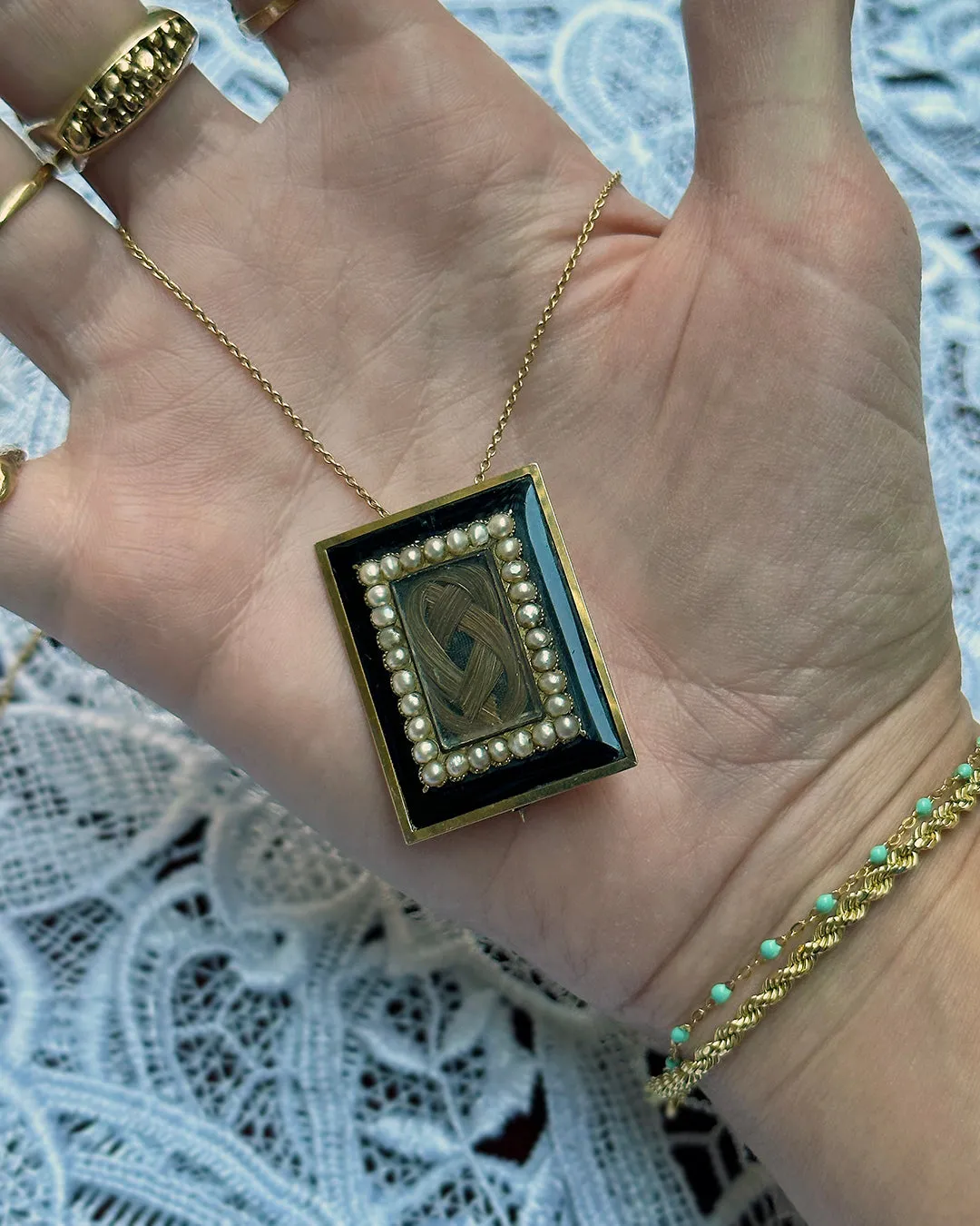 Antique Victorian 10k Gold Hair Art Mourning Brooch With Seed Pearls