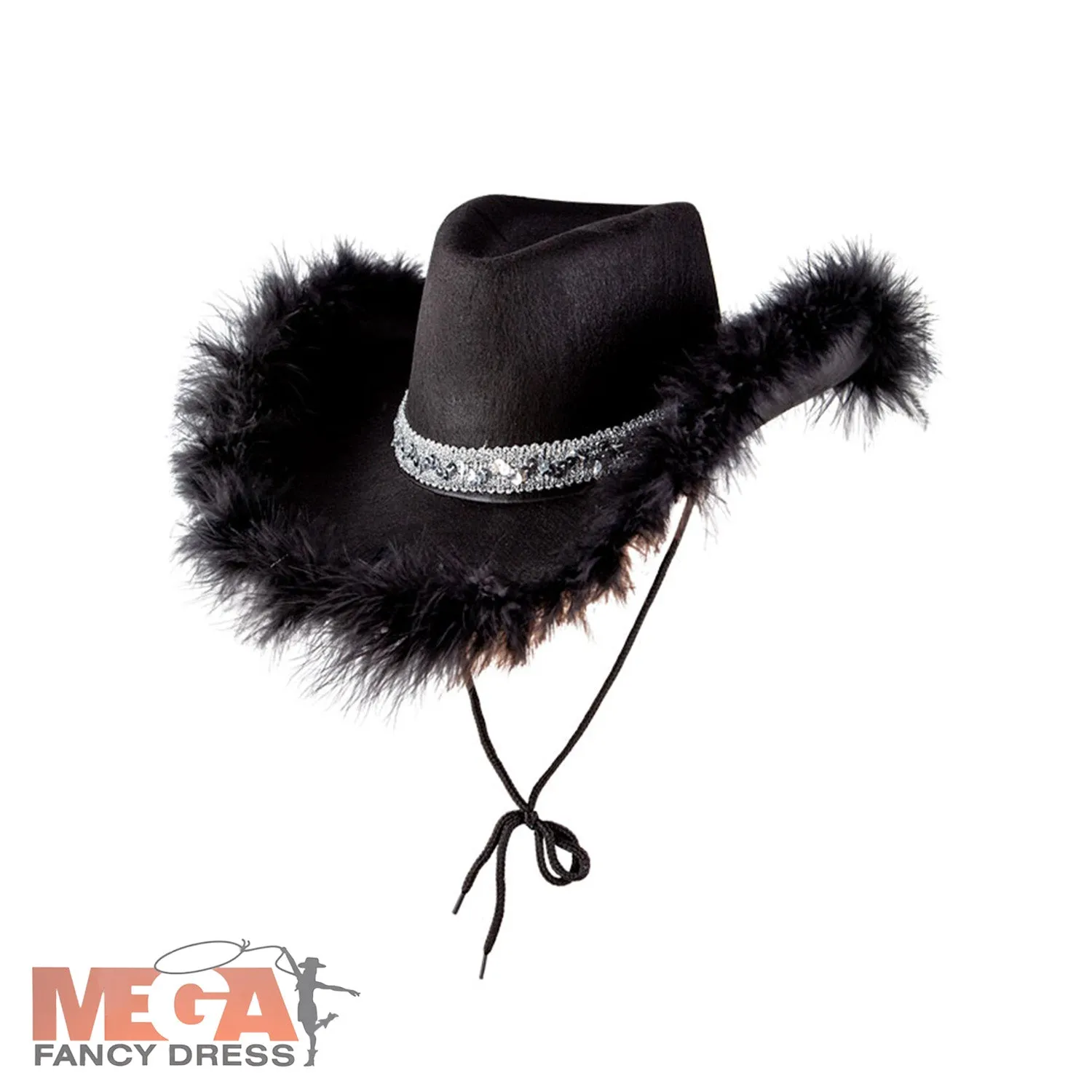 Black Cowboy Hat with Feathers & Sequins