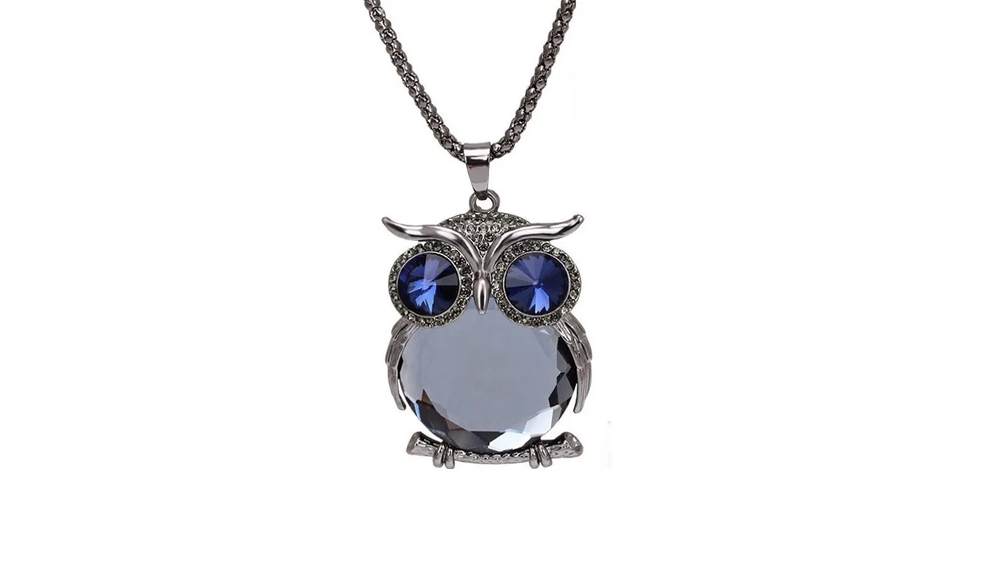 Black Crystal Gem Animal Owl Pendant Necklaces