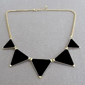 Black Geometrical Triangle Pendant Necklace