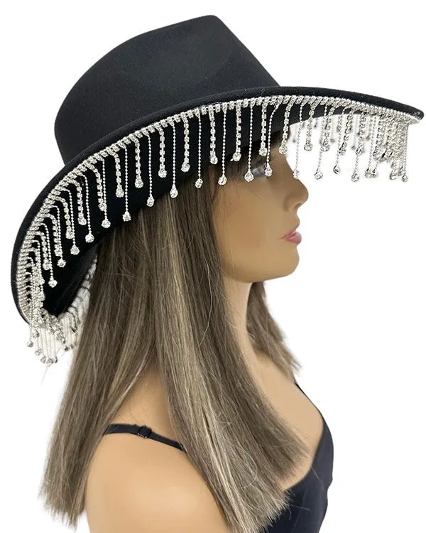 Black or Pink Felt Rhinestone Hats