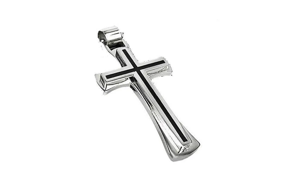 Black Silver Stainless Steel Cross Pendant Necklace