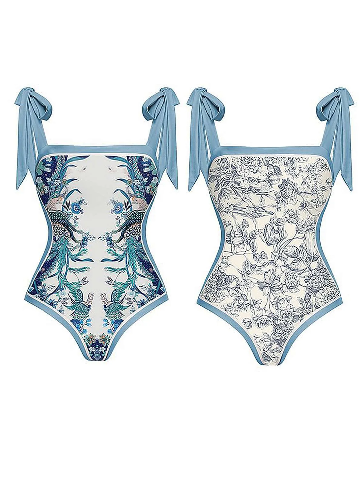 Blue 1930s Straps Reversible Swimsuit