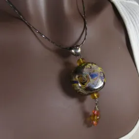 Blue Swirled Designer Handmade Artisan Bead Pendant Necklace