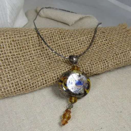 Blue Swirled Designer Handmade Artisan Bead Pendant Necklace