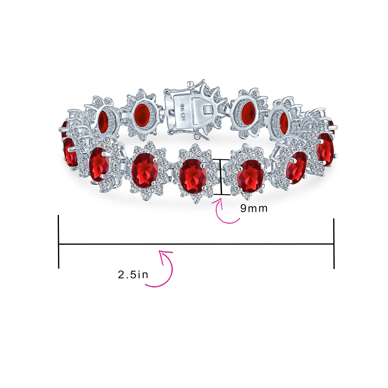 Bridal Cocktail Tennis Bracelet with Dark Pink Simulated Gemstones