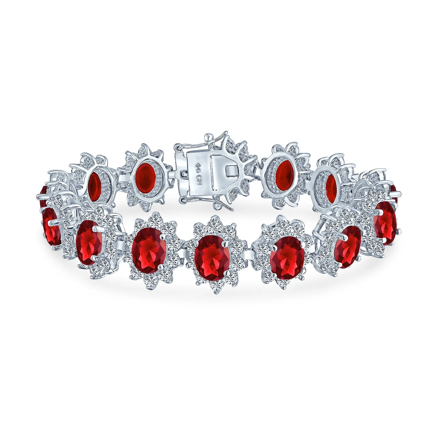 Bridal Cocktail Tennis Bracelet with Dark Pink Simulated Gemstones