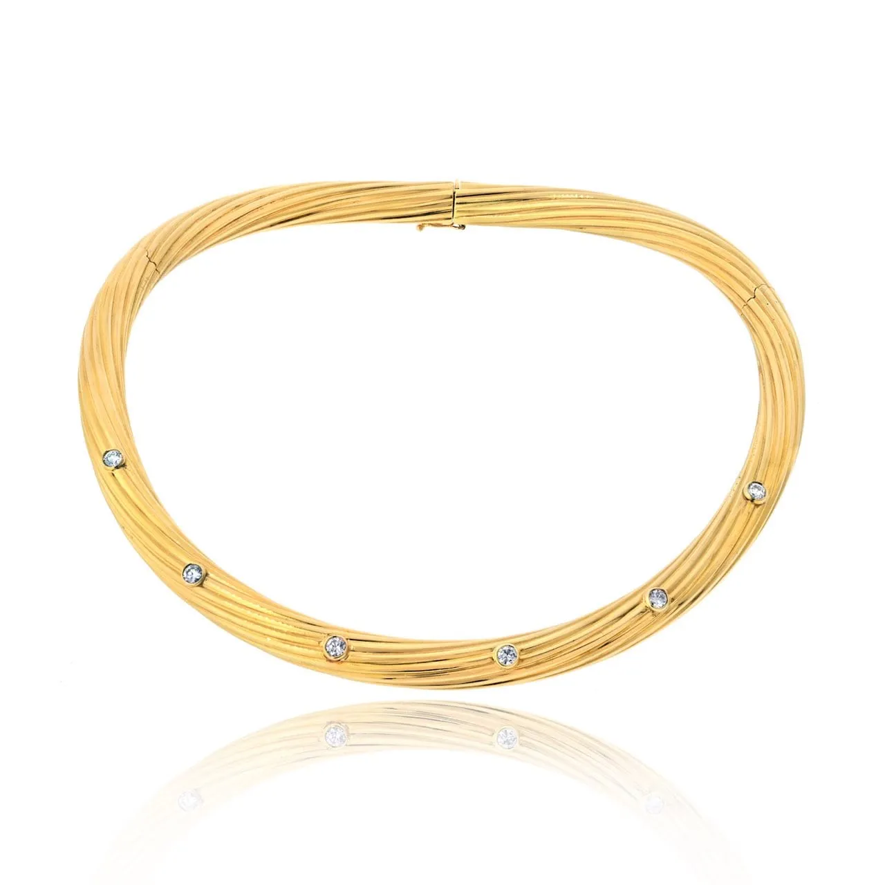 Cartier 18K Yellow Gold Diamond Fluted Twist Choker Necklace ASC5372