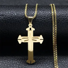 Catholic Christ Jesus Cross Necklace Stainless Steel Religion Aesthetic Three-layer Pendant Necklaces