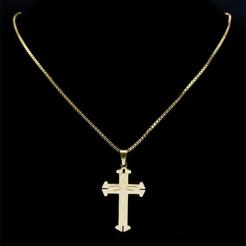 Catholic Christ Jesus Cross Necklace Stainless Steel Religion Aesthetic Three-layer Pendant Necklaces