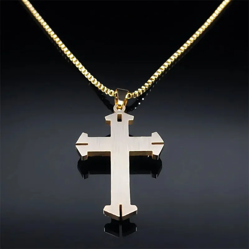 Catholic Christ Jesus Cross Necklace Stainless Steel Religion Aesthetic Three-layer Pendant Necklaces