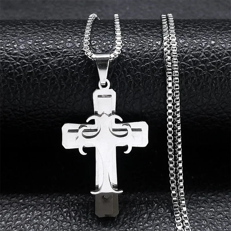 Catholic Crucifix Cross Necklace for Women Men Gold Color Stainless Steel Religious Aesthetic Chain
