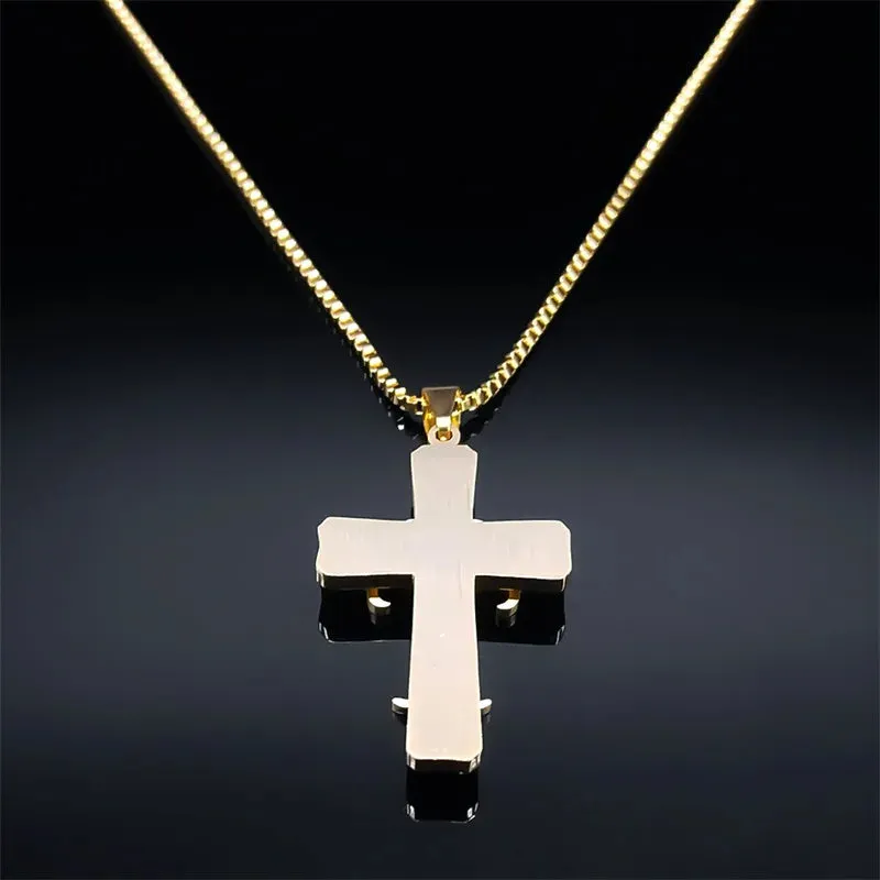 Catholic Crucifix Cross Necklace for Women Men Gold Color Stainless Steel Religious Aesthetic Chain