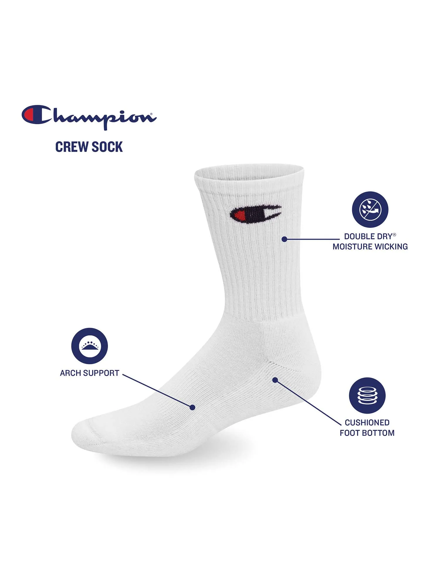 Champion - Men's Crew Socks 6-pairs, Black