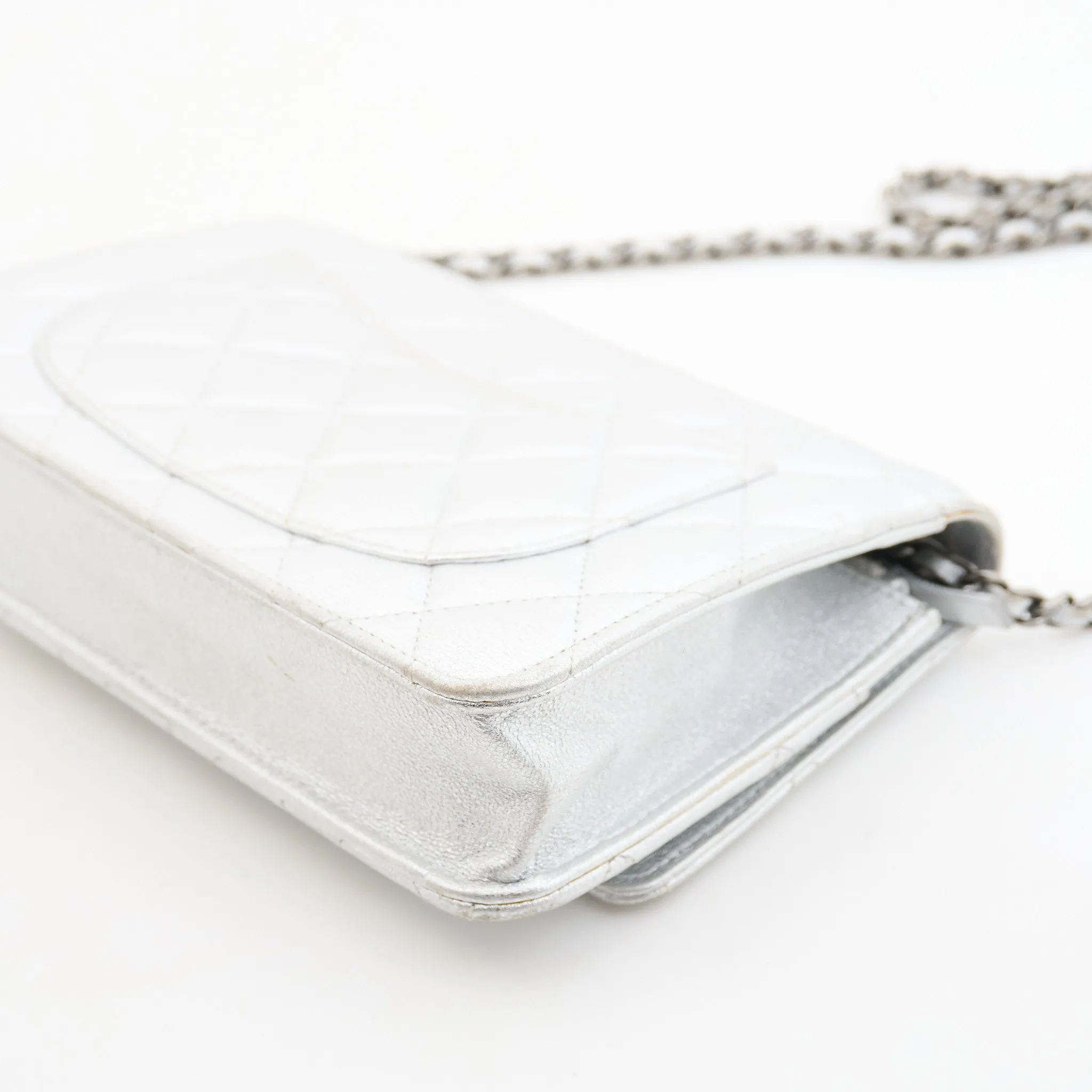 Chanel Lambskin Quilted Wallet On Chain in Silver SHW