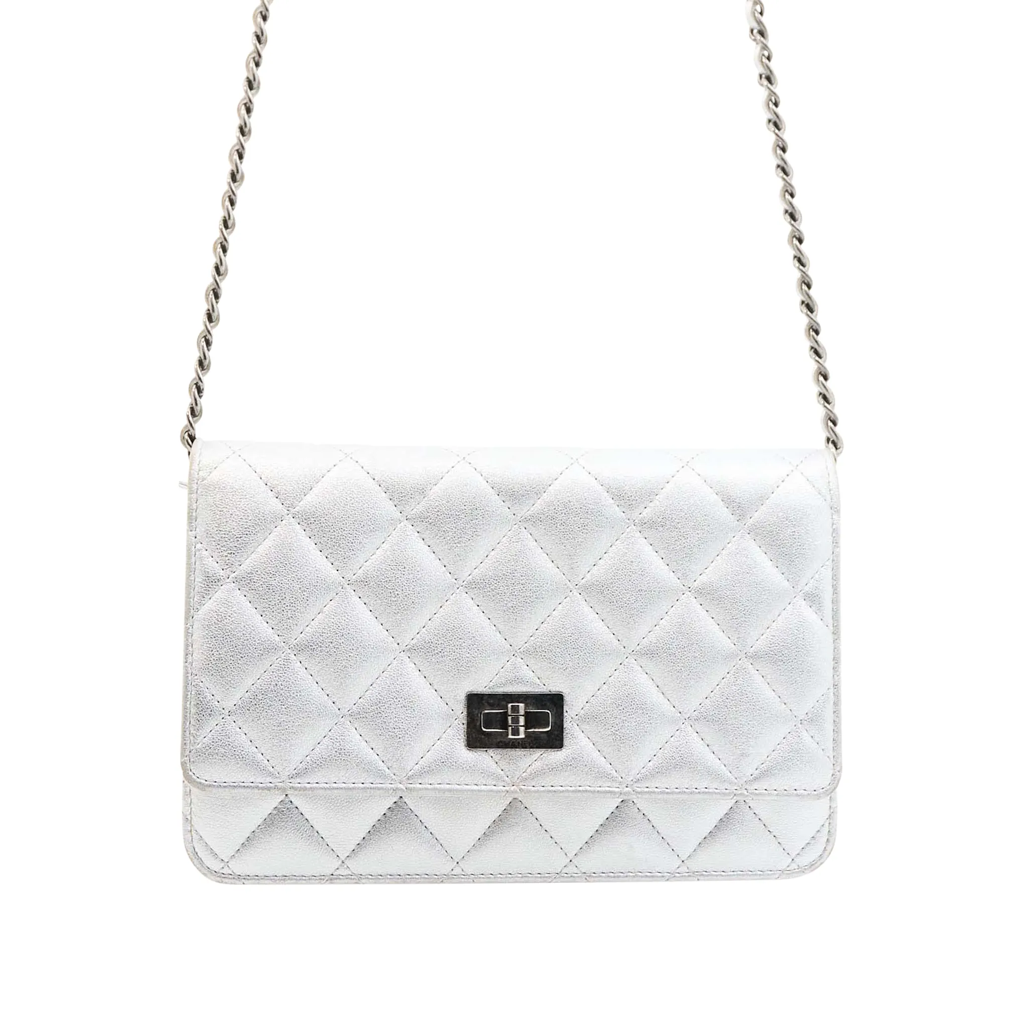 Chanel Lambskin Quilted Wallet On Chain in Silver SHW
