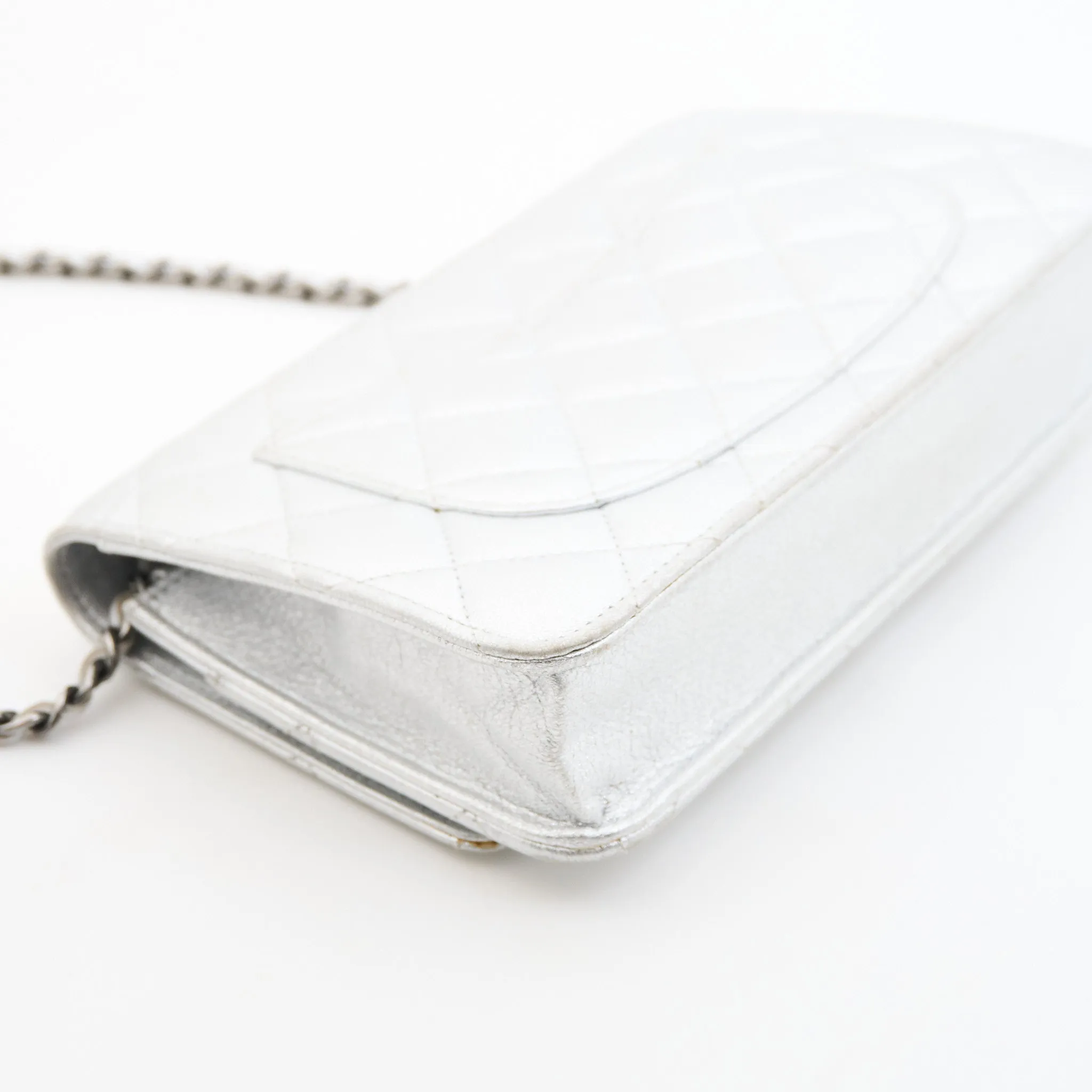 Chanel Lambskin Quilted Wallet On Chain in Silver SHW