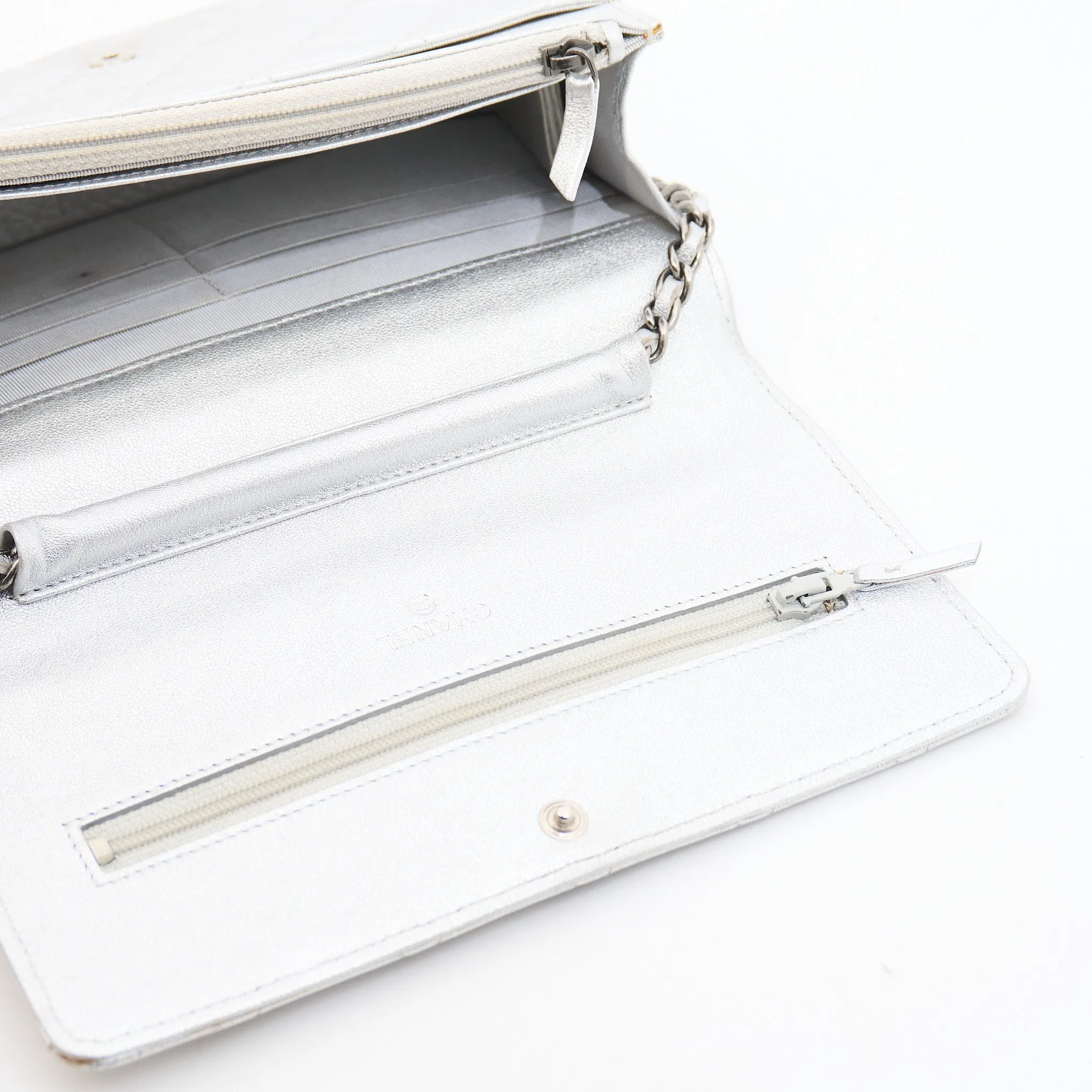 Chanel Lambskin Quilted Wallet On Chain in Silver SHW