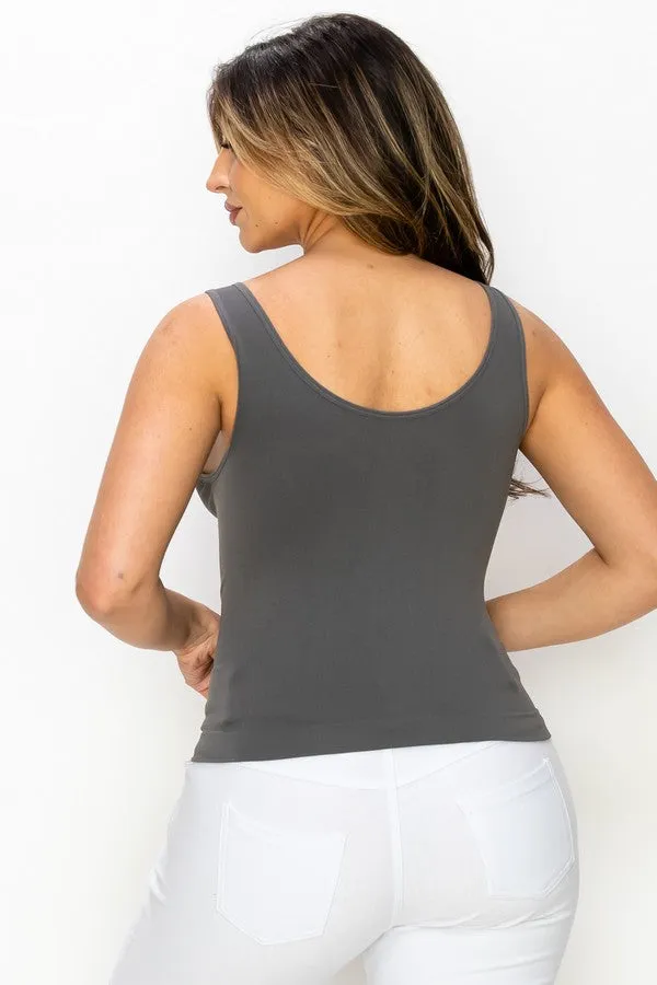 CHARCOAL SHORT ONE SZ V or U Neckline Reversible Seamless Tank