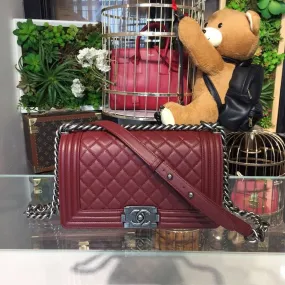 CHL Boy Handbag Silver Hardware Burgundy For Women, Women&#8217;s Bags, Shoulder And Crossbody Bags 9.8in/25cm A67086