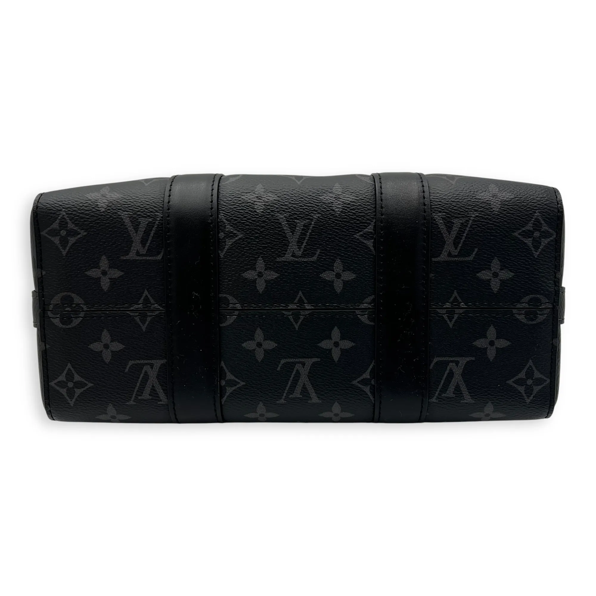 City Keepall Black Crossbody Bag in Coated Canvas, Silver hardware