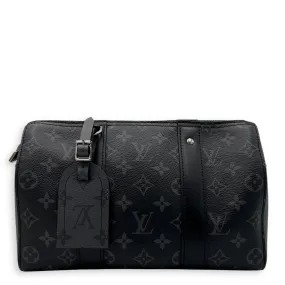 City Keepall Black Crossbody Bag in Coated Canvas, Silver hardware