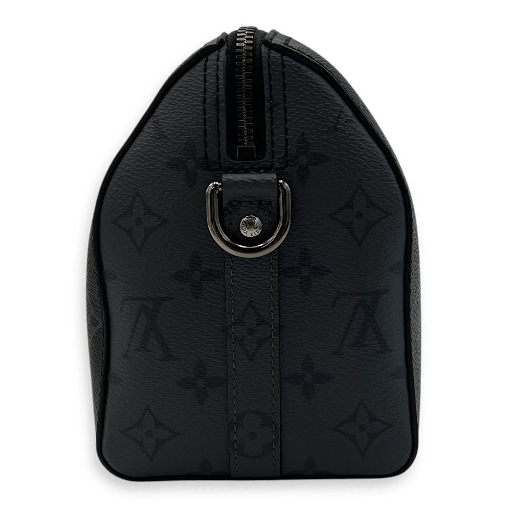 City Keepall Black Crossbody Bag in Coated Canvas, Silver hardware